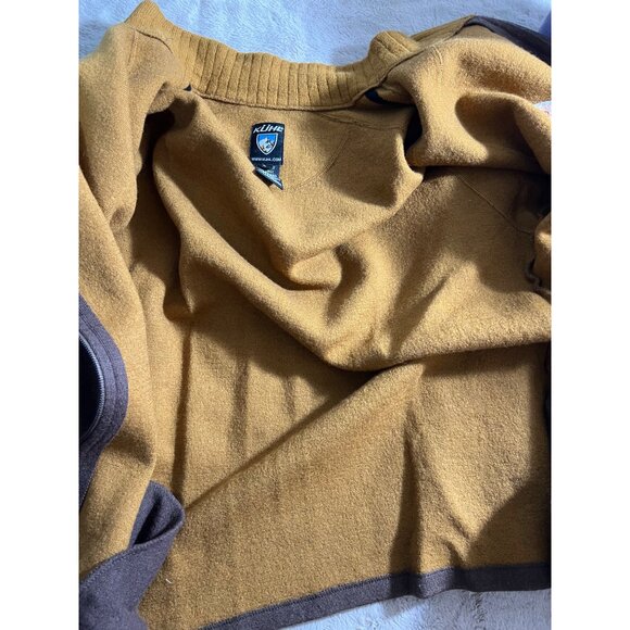 Kuhl Deer Valley Brown Fleece Full-Zip Jacket With Yellow Stripes Mens Size L Wa - Picture 11 of 12